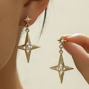 Dangle Earrings Elegant Pearl Korean Fashion Gold Plated Star Drop