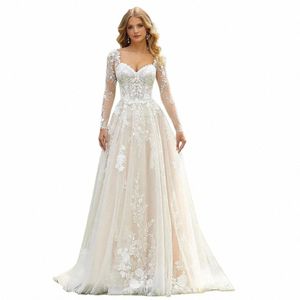 luxury Women's Wedding Dres Elegant Lg Sleeved Sweetheart Lace Applique Princ Bridal Gown Formal Party Vestidos De Novia o18I#