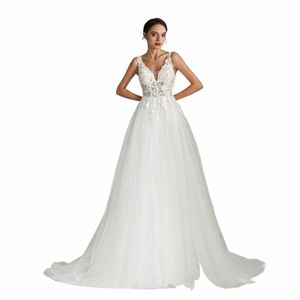 Bepeithy V-ausschnitt Boho Elfenbein Hochzeit Kleider Für Frauen Sleevel Spitze Top EINE Linie Sexy Backl Braut Brautkleid 2024 vestidos G61S #