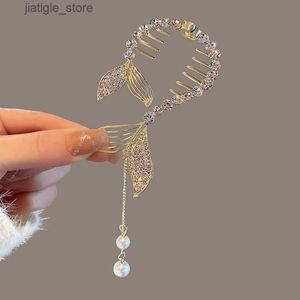 Grampos de cabelo VANIKA Nova Moda Cristal Fishtail Hairpin Elegante Rabo de Cavalo Pérola Tassel Grab Clip Sapo Fivela Estilo Hairpin Pan Cabelo Artefato Y240329