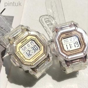 Wristwatches INS Harajuku Waterproof Premium Feel Watches Casual Sports Transparent Square Noctilucent Digital Electronic Watches for Women 24329