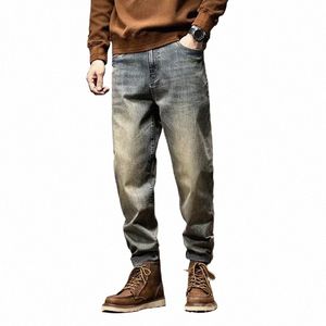 Bahar Sonbahar Erkekler Kot erkekler esnek buzağı pantolon moda harlem pantolon gevşek artı boyutu lg pantolon retro jeans 46 44 l8ty#