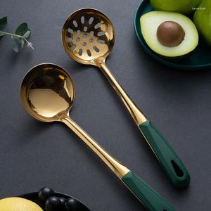 Spoons Stainless Steel Soup Spoon Drain Long Handle Colander Gold Pot Meal Dinner Scoop Home Ladle Kitchen Cooking Tools Tableware