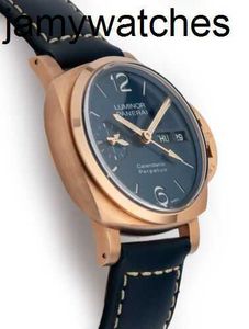 Panerass Designer Mens Marina Watch Perpetual Calendar 44mm 18K Rose Gold Blue Dial Pam742 Luxury Full Rostfritt stål Vattentäta armbandsur