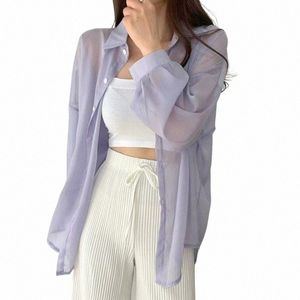 8 Colors Shirts Women Sheer Thin Chic Summer Simple Solid Sun-proof Temper Fi Baggy All-match Basic Korean Style Clothes z728#