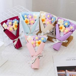 Flores decorativas artificial mini crochê falso rosa cena exibição decoração de casa puffs flor bonita artesanal criativo presente floral