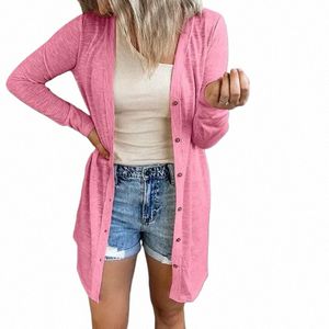 Summer Women XS-8XL Cardigan Sunscreen Clothing Spring och Autumn Casual Solid LG Sleeve Coat mångsidig lös topp plus storlek 48ZD#