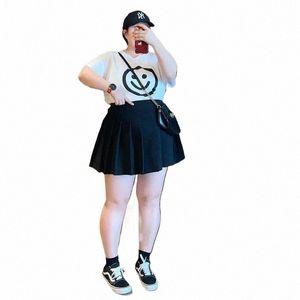 FI Plissee Plus Size Sexy Short Mini Röcke Lose Trendy Halbkörper Rock 2024 Sommer Neue Große Größe Kleidung f1UL #