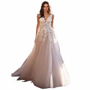 Lorie 2020 Graceful scollo a V Beach Wedding Dres Backl 3D appliqued floreale abiti da sposa in pizzo Tulle vestido de novia Plus size w0ws #