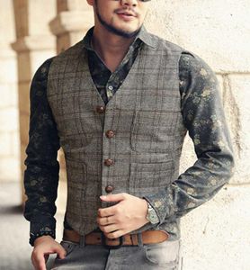 Men039S västar kostym Vest Casual Tweed Slim Fit Notch Lapel British Style Custom Made Waistcoat för bröllopsgroomsmen Leisure Bus1618357