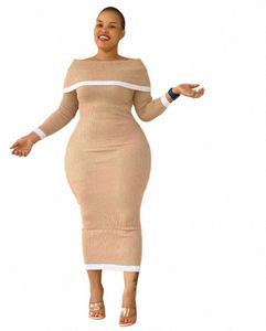XL-5XL осенняя одежда для женщин больших размеров Dres в рубчик с вышивкой на плечах LG рукава Dr Оптовая продажа Dropshop z6VU #
