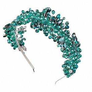 Fatti a mano da sposa sposa di lusso verde strass diademi e corone fascia da sposa costume accessori per capelli per donne e ragazze x7FE #