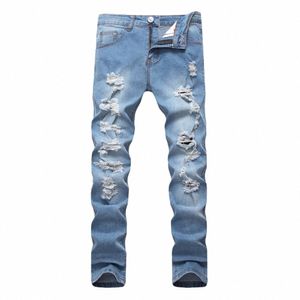 Stretch Mens Rasgado Buraco Distred Biker Jeans para Homens Plus Size 40 42 Denim Jean Calças Retas Nova Marca Slim Jeans Z2Sk #