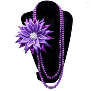Chokers Choker Two Layers Pearl Long Statement Pure Africa Violet Corsage Ribbon Flower Shoulder DELTA Lady Necklaces