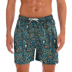 Men's Shorts Summer Hawaiian Board Men Boho Vintage Floral Print Breeches Knee Drawstring Elastic Waist Swimming Trunks Male