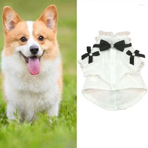 Dog Apparel Summer Clothes Black Bow Lace Neckline Short Sleeves Button Closure Casual Wear Cotton Pet Cat T-shirt Small Shirt