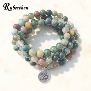 Ruberthen Design Bracciale avvolgente per yoga da donna Bracciale o collana in pietra indiana alla moda 108 Mala 8 mm Bracciale con perline di pietra fantasia 240320