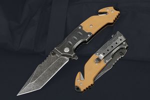 M7731 av högsta kvalitet M7731 A340 Assisted Flipper Folding Knife 440C Black Stone Wash Tanto Point Blad Wood Handle Outdoor EDC Pocket Knives With Retail Box