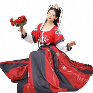 Traditial Hanfu Embroidery Dance Costumes女性妖精博士歌手ステージウェアオリエンタルフェスティバルパフォーマンス衣料DC4069 Z7CI＃