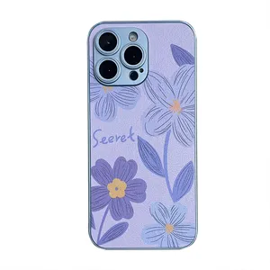 Moda Pintura a óleo Flor PU Casos de couro para iPhone 15 Pro Max 14 Plus 13 12 11 iPhone15 Luxo elegante Floral Plástico Hard