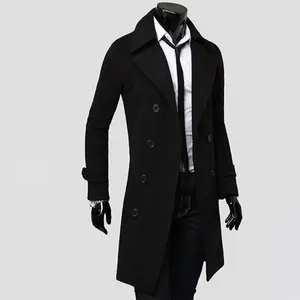 Men's Trench Coats Simple Long Coat Outwear Buttons Temperament Coldproof Pure Color Jacket Men All Match