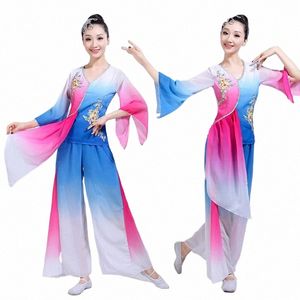 ny stil hanfu klassisk dans yangko kvinnlig vuxen prestanda kläder natial dans lg kjol h8ls#