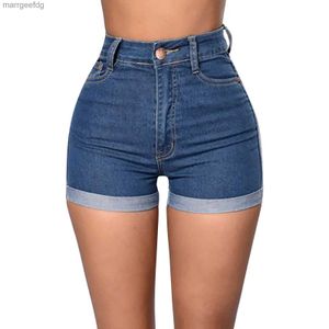 Kadın şortları seksi denim kadınlar sarılı kalça yüksek bel ince kısa pantolonlar artı boyutu hotpants 240329 için kot pantolon yuvarlandı