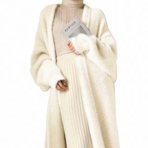 Cardigan bianco LG per donne 2024 abiti invernali a maglia bluffy manica lg cmere cappotto clotkorean in stile m vintage t5nw#