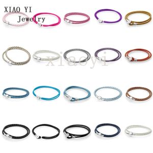 Pulseiras XIAOYI 100% S925 2020 Novo clássico pulseira de trança de couro duplo uma variedade de opções multi cores atacado de boa qualidade feminina