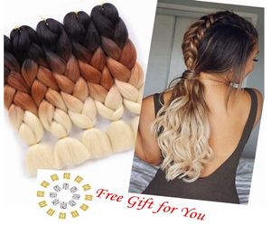 24quot 1pcsPack 100gpc Afro Synthetic Jumbo Braids Ombre Kanekalon Fiber Hair Extension für Flechtfrisuren BlackBrown62415030