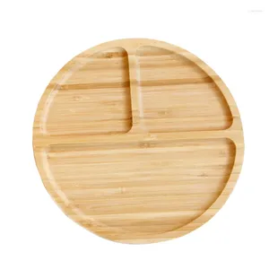 Płytki 3 Grid Chiński styl Naturalny drewniany okrągły kształt podzielony talerz deser z przekąską