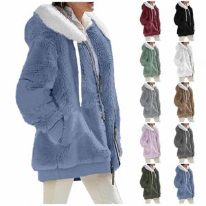 women's Coats Winter Coats Casual Solid Color Loose Plush Zippered Hooded Jacket With Pockets Coats 4820#