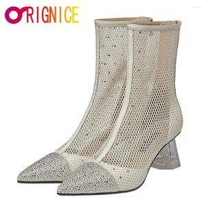 Stivali Orignice Moda Donna Bambino Pelle scamosciata Mesh Caviglia Fresca Punta a punta Tacchi spessi Cerniera Scarpe estive traspiranti Fatte a mano