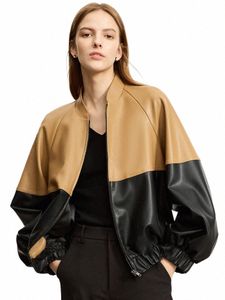 amii Minimalist Leather Coat for Women 2023 Autumn Baseball Stand Collar Loose Sports PU Lg Sleeve Female Jacket 12343276 t9NN#