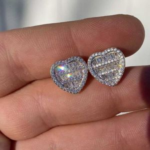 Orecchini a perno di alta qualità ghiacciato Bling 5A Cubic Zircoina a forma di cuore orecchino a vite posteriore per donna uomo fascino Hip Hop gioielli geometriciSt320K