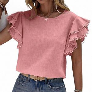 Solid Color Casual Slim Bluses For Women Fi 2024 Summer Vintage Women's Shirts and Bluses Elegant Youth Female Tops Q11j#