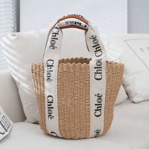 Original Chlee Creative letter woven strap shoulder bag simple and elegant womens bucket commuting tote straw large capacity