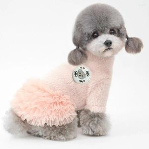 Cão vestuário vestidos de inverno cor sólida laço urso impressão pet saia em torno do pescoço de duas pernas cães gatos vestido adorável vestir-se traje