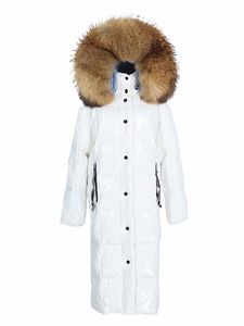 2022 novo fi real natural racco pele de raposa com capuz casaco de inverno x-lg feminino pato branco para baixo jaqueta grossa quente outerwear brilhante o97n #