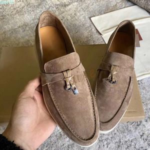 LP shoes Summer Wak charms suede loafers Moccasins Apricot Genuine leather men casual slip on fats women Luxury Designers flat Dressshoe factory footwear
