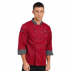 unisex Double-Breasted Chef Jacket Coat Mens Womens Stand Collar Cooking Uniform Tops Waiter Costume Restaurant Hotel Kitchen L6Bu#