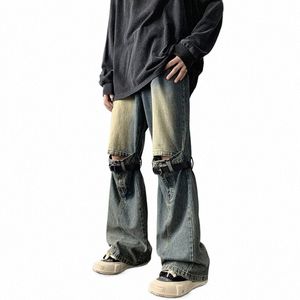 S-3XL Vintage Jeans Homens Designer Buraco Streetwear Wed Cintura Alta Americano Emendado Y2K Roupas Denim Calças Táticas Fi J5YG #