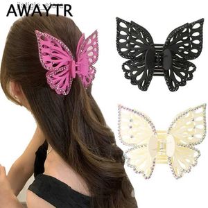 Fermagli per capelli AWAYTR Forcina a doppio strato con farfalla cava Moda Strass Artiglio per capelli Forcina grande Granchio Clip per capelli Accessori per capelli Y240329