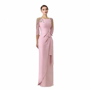 Felicity Fi Pink Mother of the Bride Dr 2024 Mermaid Square Wedding Guest Dres Applique Pleat Bow Party Evening Gowns V34C#