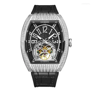 Wristwatches HANBORO Men Automatic Watch Luxury 53.8mm 43.5mm Mechanical Wristwatch Luminous Tonneau Waterproof Crystal Case Hollow Out Dial