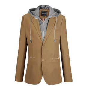 Giacca da uomo primavera autunno blazer staccabile con cappuccio finto in due pezzi blazer outwear 240321