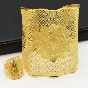 Pierścień Brass Pierścień Open Mankiet Bransoletka Arbia Bliski Wschód Prezent dla kobiet Turkish Totem Jewelry Gold Banles 220228E