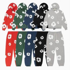 Denium Tear Hoodie Flower Ready Make Foam Jogginghose Sweatsuits Hip Hop Kapuzenpullover Vintage Graphic Demin Hoodie Mode Streetwear Pullover Pullover