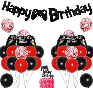 Decorazione per feste Videogioco Compleanno per ragazzi Forniture per temi di gioco rosso nero Palloncino controller banner felice
