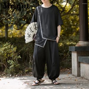 Men's Tracksuits Mr.nut T Shirt For Men Lantern Pants Summer 2 Piece Set Baggy Ice Silk Specialty Clothing Retro Japanese Style Clothes